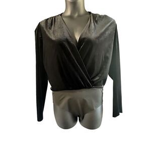 ZARA Women's Surplice Neckline Long Sleeve Snap Crotch Bodysuit Black XL NWT